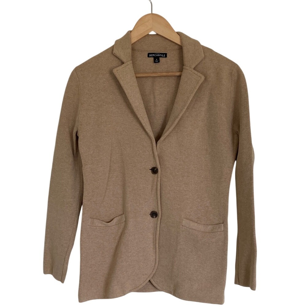J.Crew Mercantile Tan 2-Button Knit Blazer Jacket Cardigan Size Small‎ Classic